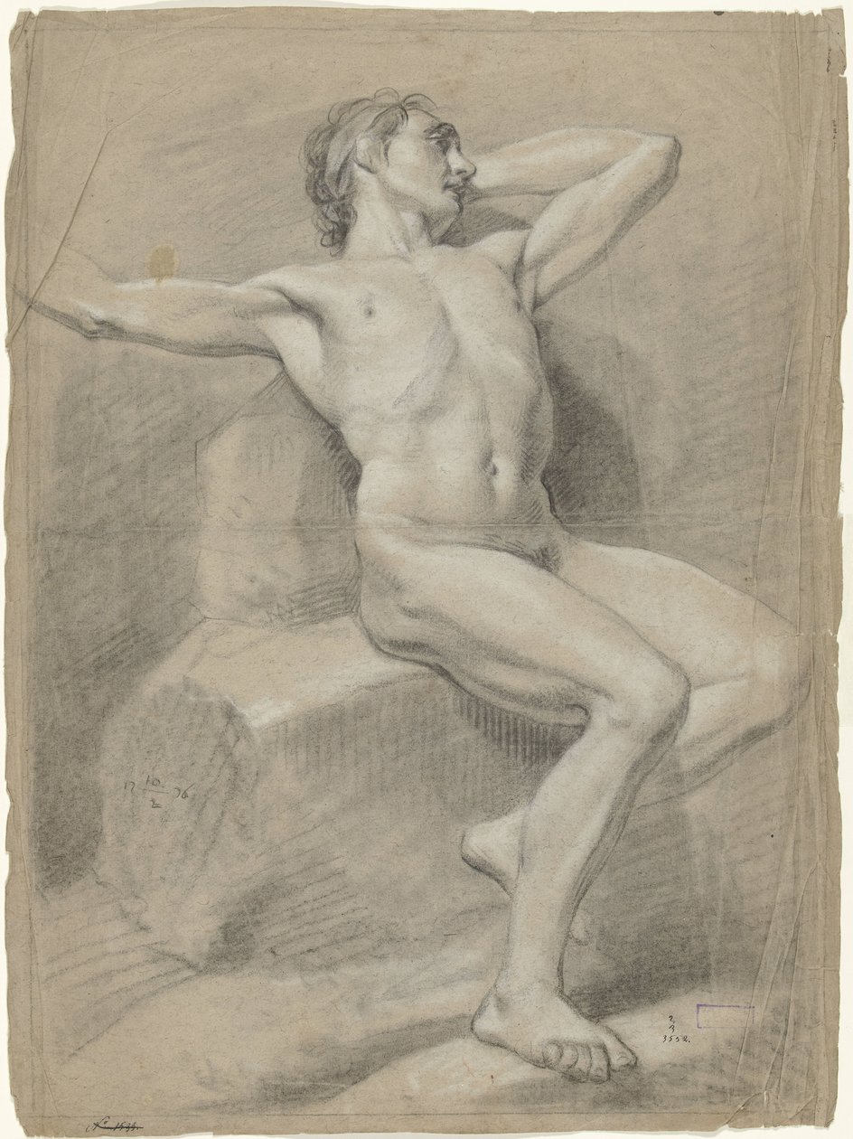 Seated Male Nude, Arms Behind by Anonymous