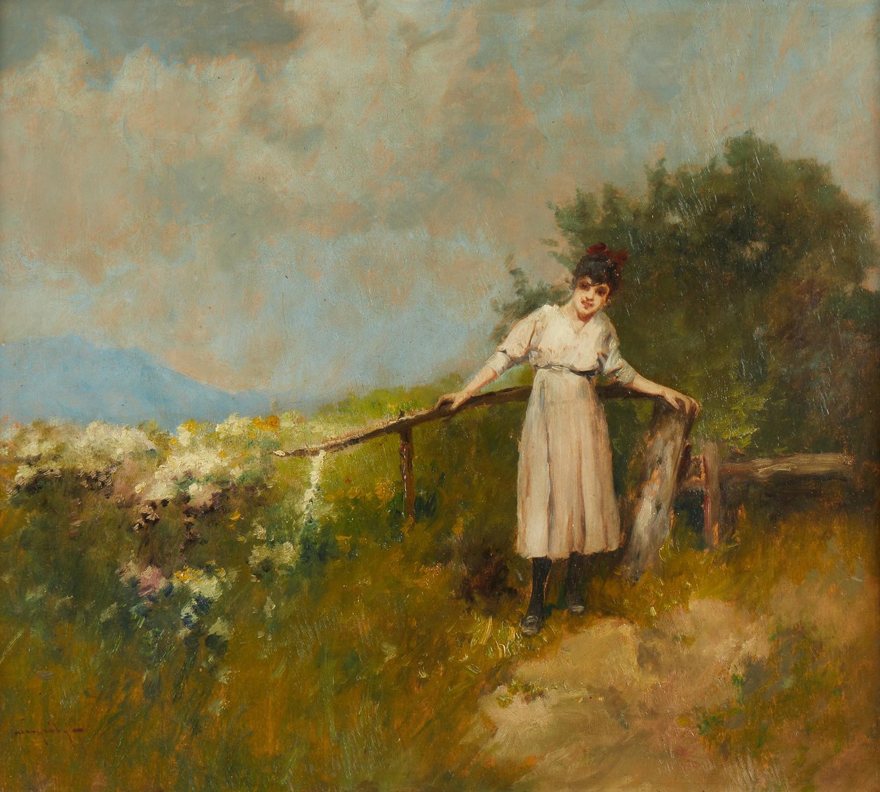 Girl in Landscape by Antal Neogrady