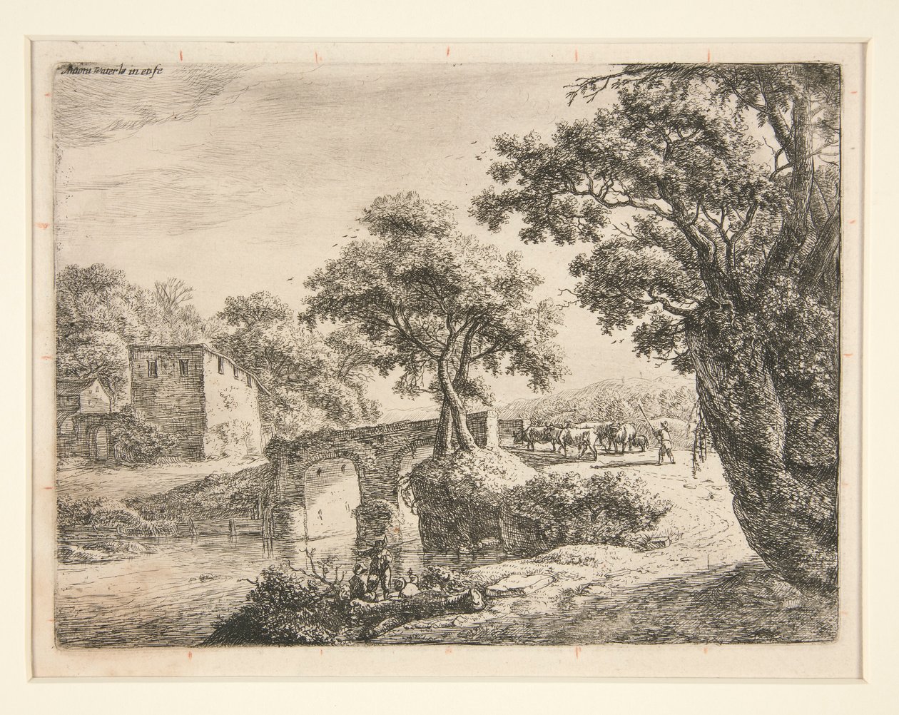 Herd Near a Stone Bridge by Anthonie Waterloo