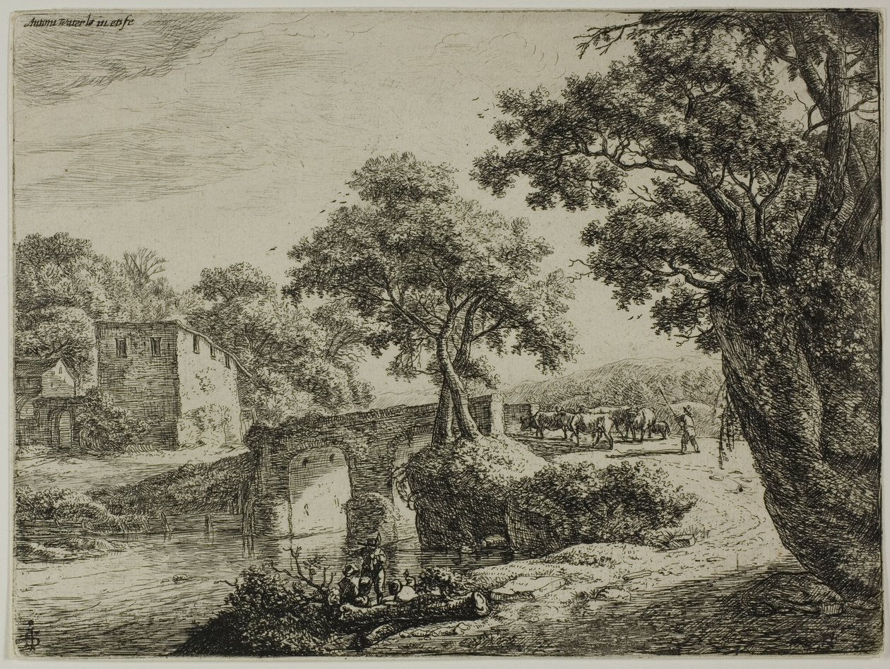Herd Near a Stone Bridge by Anthonie Waterloo