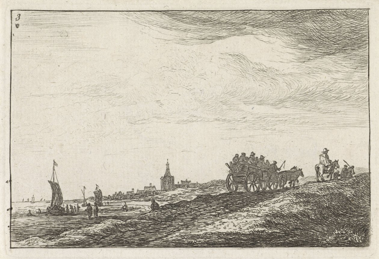 Coastline with Horse and Wagon by Anthonie Waterloo