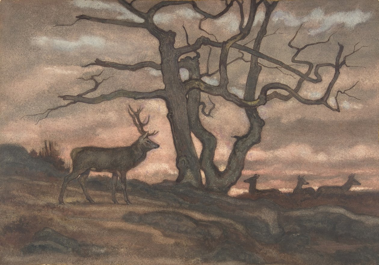 Deer and Tree Against Sunset, 1810-1875 by Antoine Louis Barye