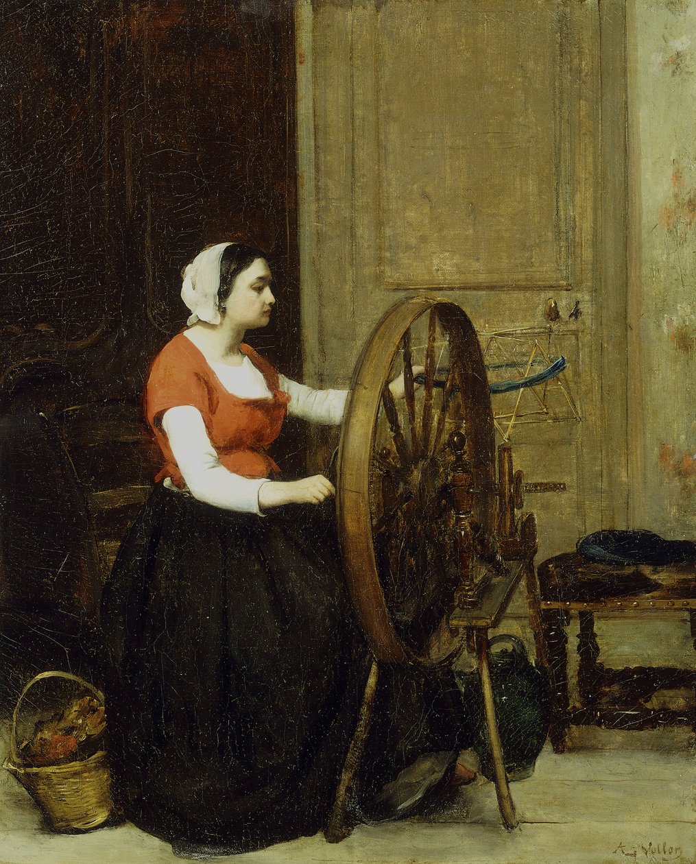 Woman and Spinning Wheel by Antoine Vollon