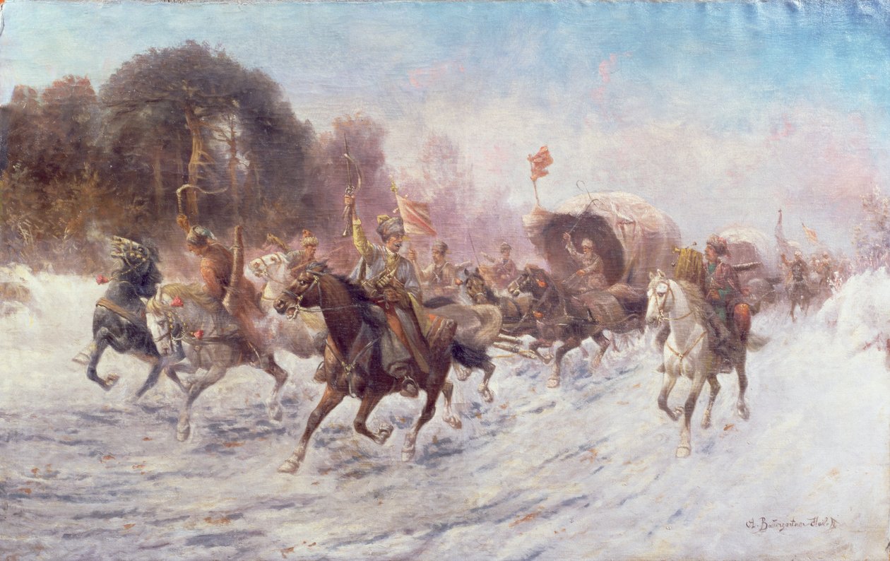 Cossacks in a Winter Landscape by Anton Baumgartner Stoiloff