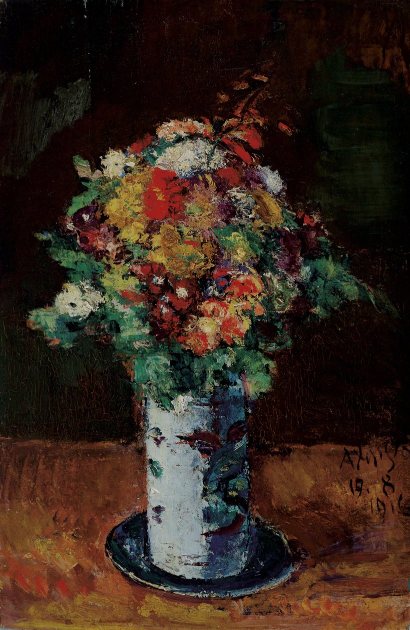 Bouquet of Flowers in a Jug on a Plate by Anton Faistauer