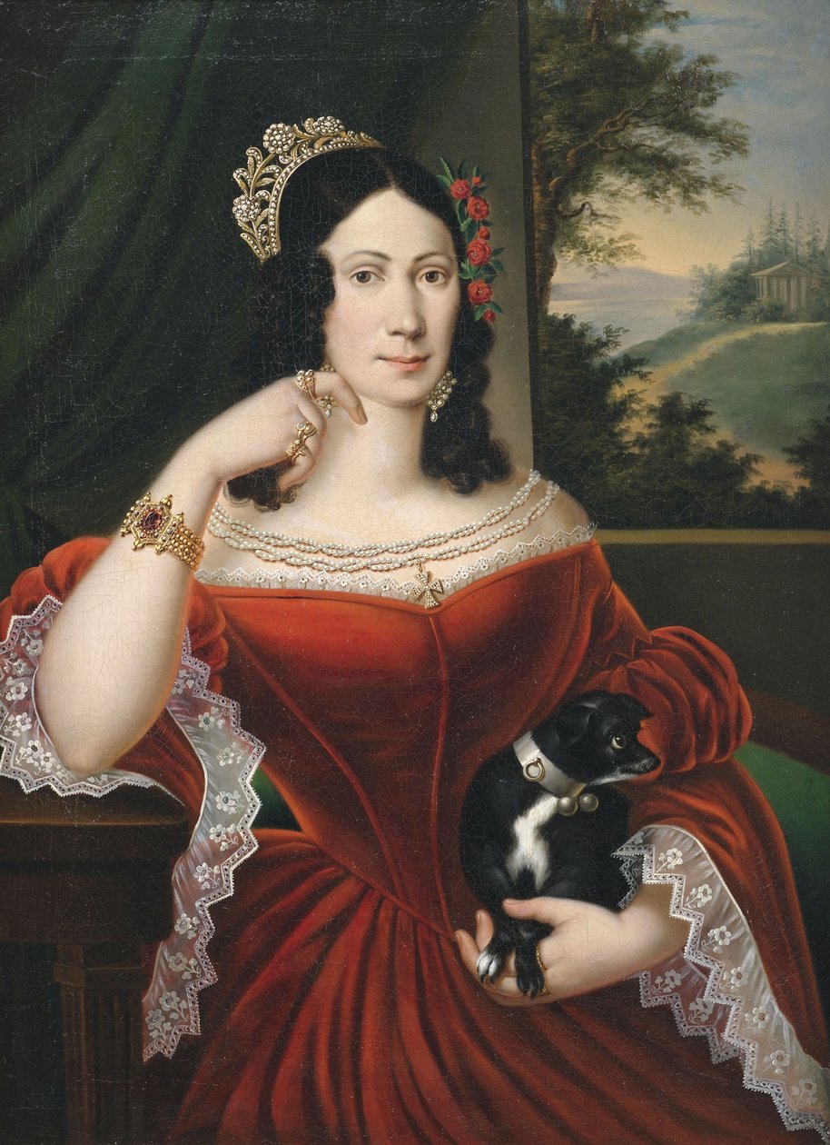 Portrait of a Noble Lady at a Window with a Landscape View by Anton Ferenz