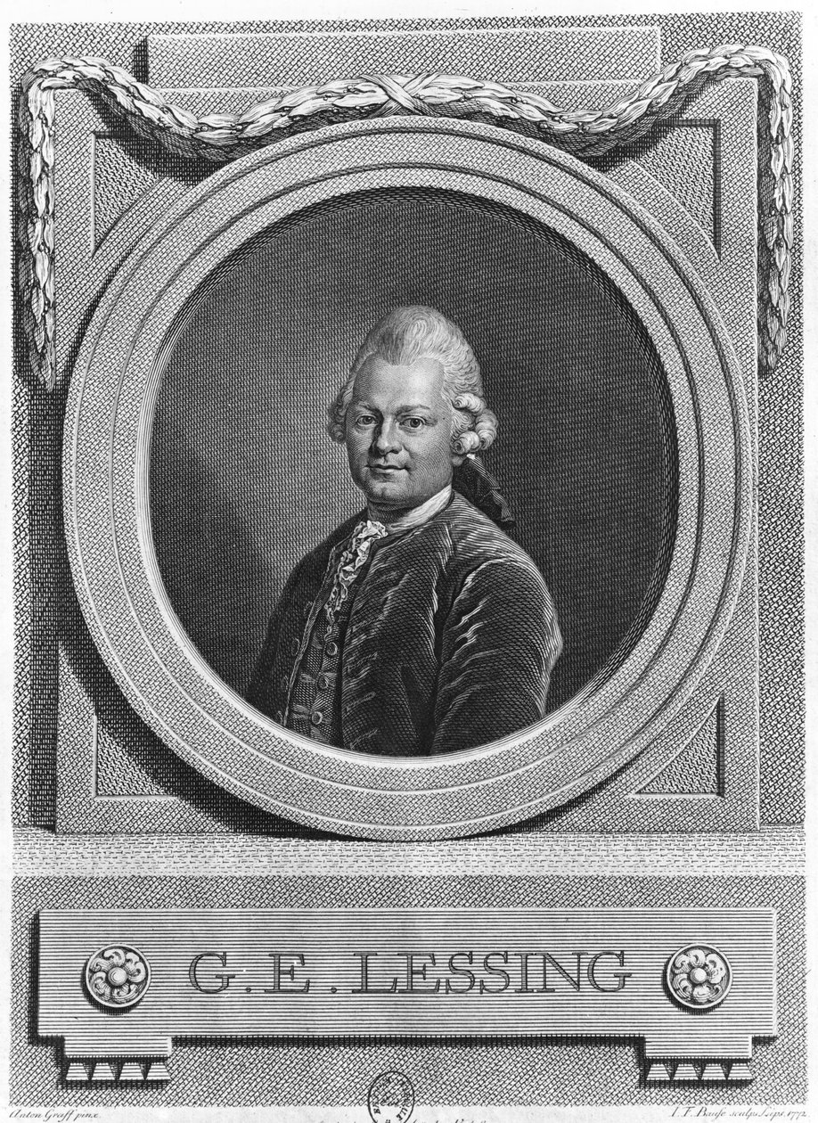 Portrait of Gotthold Ephraim Lessing (1729-81) engraved by Johann Friedrich Bause (1738-1814) by Anton Graff