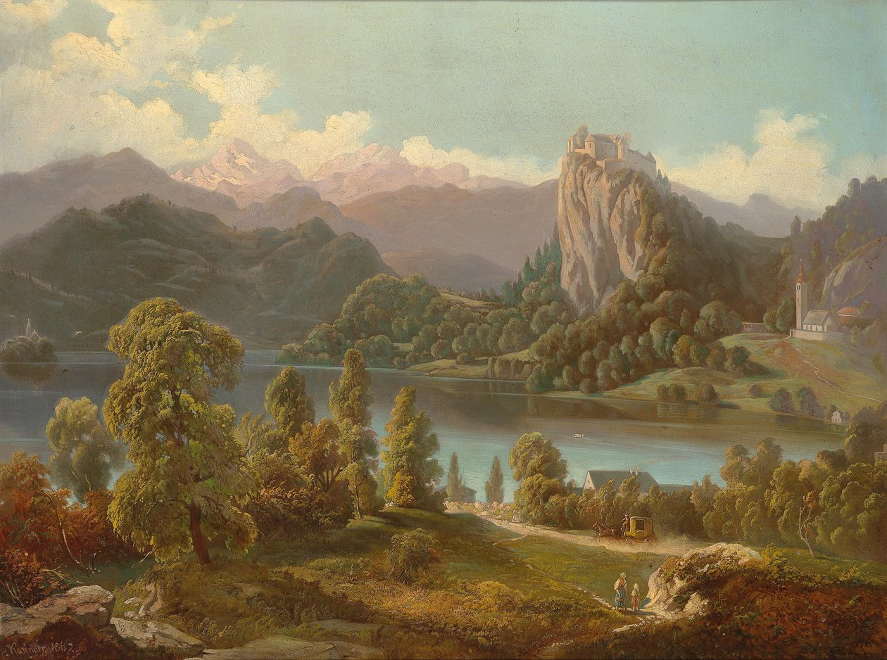View of the Castle and Island with St Mary’s Church on Lake Bled by Anton Karinger
