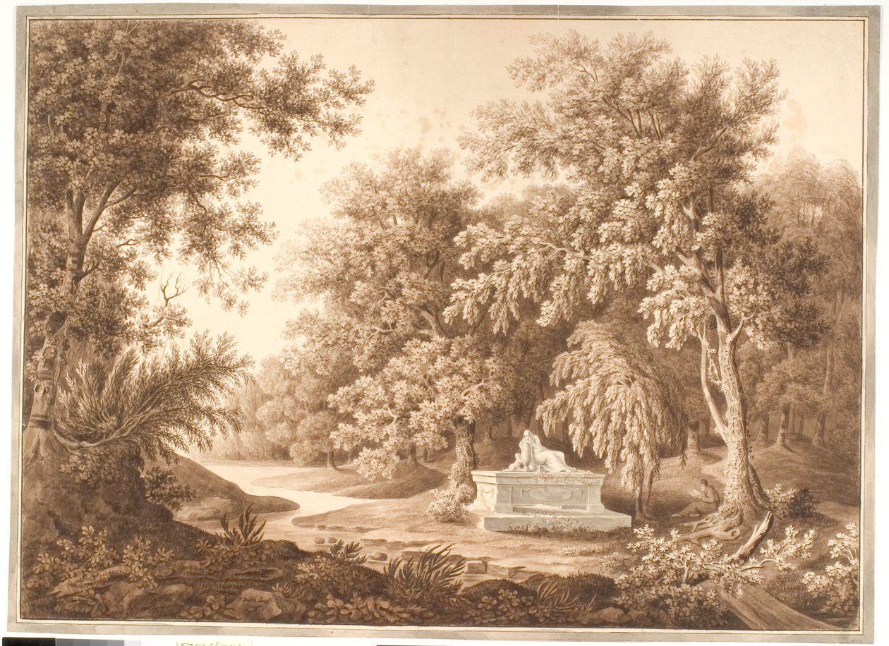 Park with a grave monument by Anton Carl Dusch