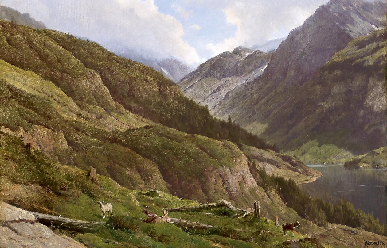 Mountain Landscape with Grazing Goats by Anton Hlavacek