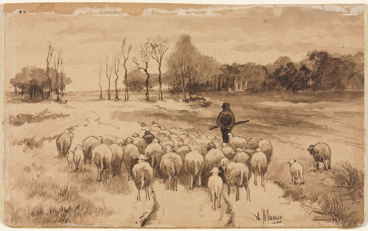Shepherd with His Flock by Anton Mauve
