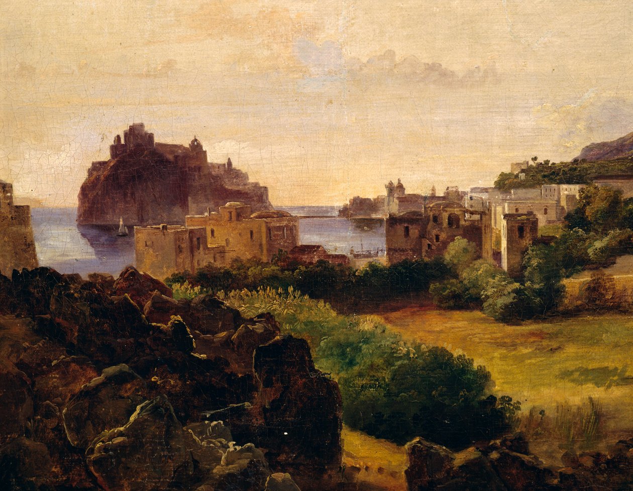 View of Ischia with castle by Anton Sminck Pitloo