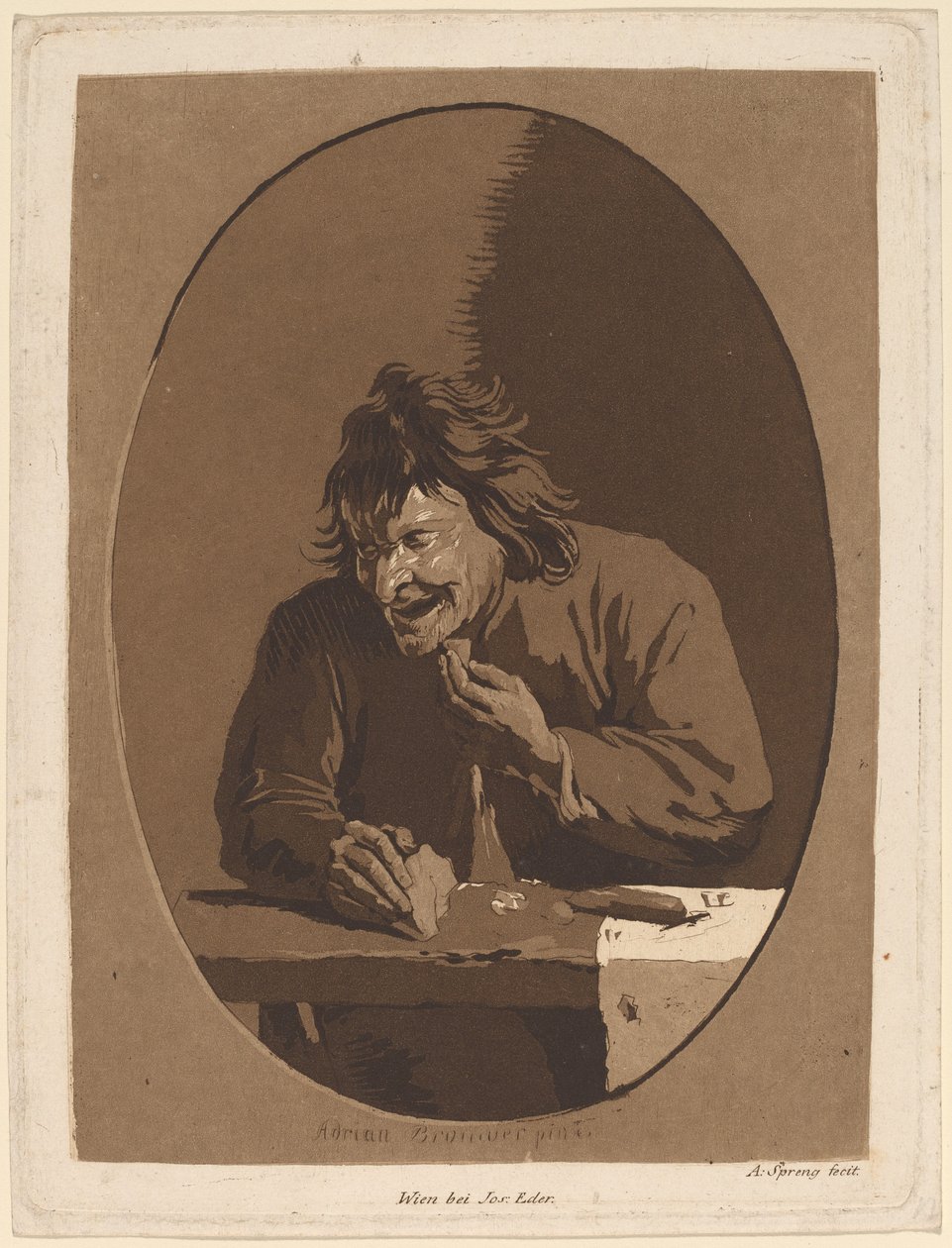 A Peasant Eating by Anton Spreng after Adriaen Brouwer; published by Joseph Eder