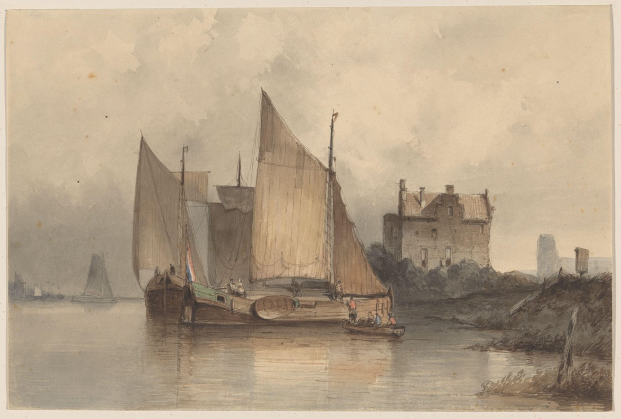 River View with a Sailing Ship by Antonie Waldorp