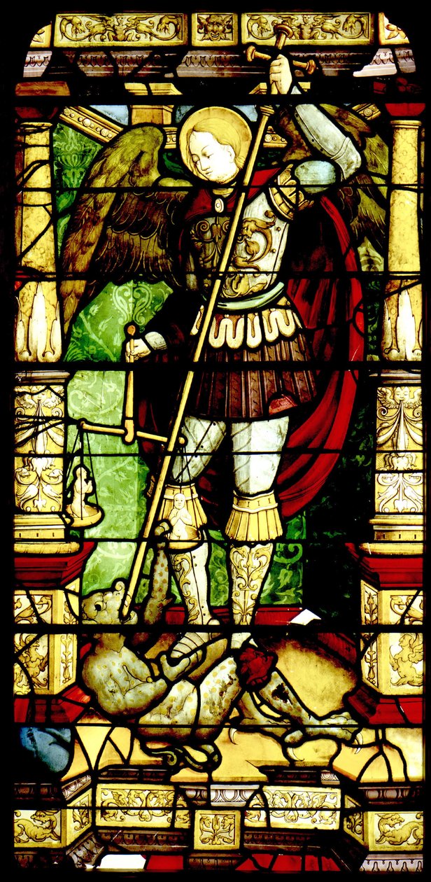 Stained Glass with St. Michael Weighing Souls by Antonio da Pandino