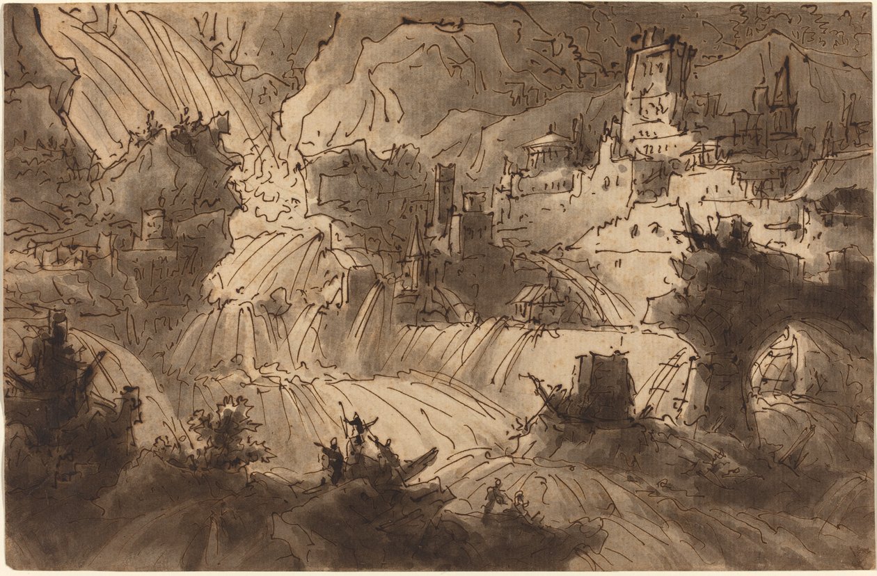 Mountain Torrents Flooding a City by Antonio Basoli
