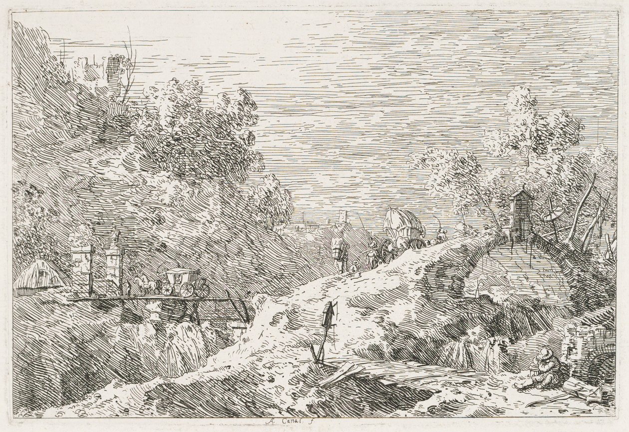 Views: Mountain Landscape with Five Bridges by Giovanni Antonio Canal