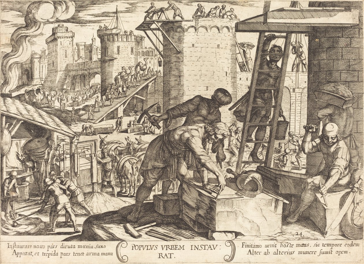 The Israelites Rebuilding the Walls of Jerusalem by Antonio Tempesta