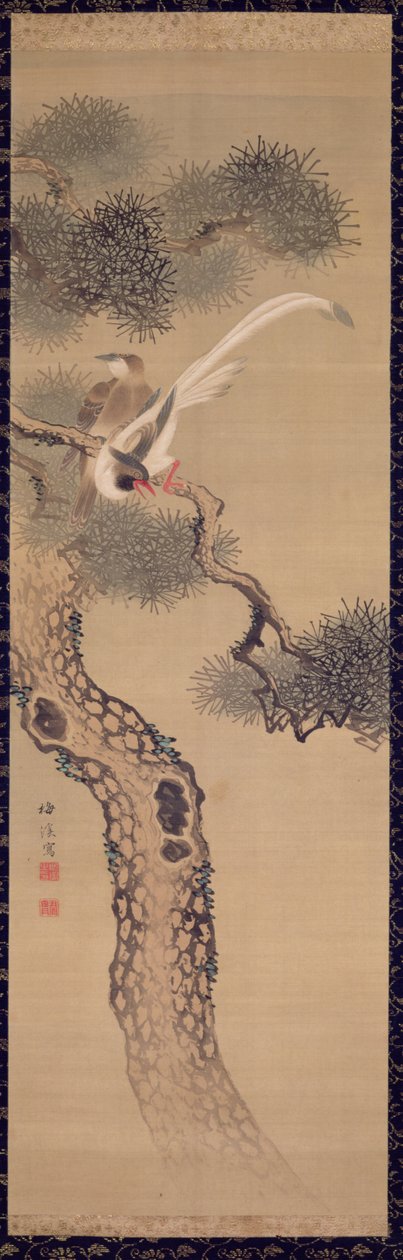 Long-Tailed Birds in Pine Tree by Ariwara Baikei