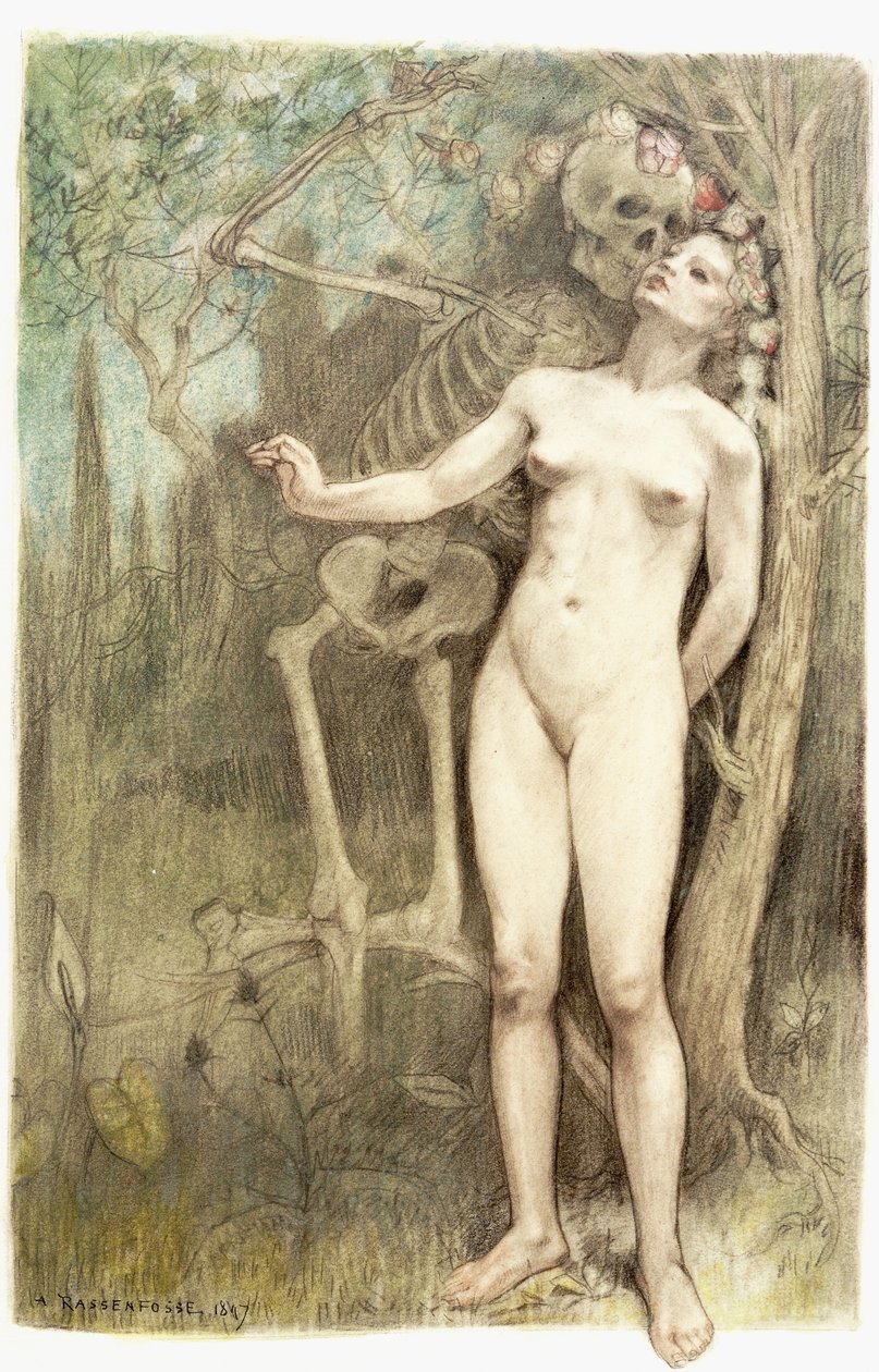 Female nude with Death as a skeleton by Armand Rassenfosse