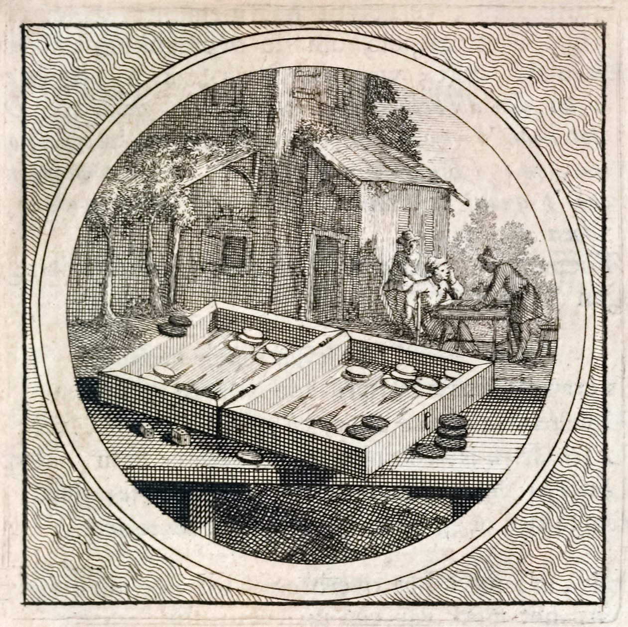 Backgammon Set and Players from Stichtelyke Zinnebeelde by Arnold Houbraken
