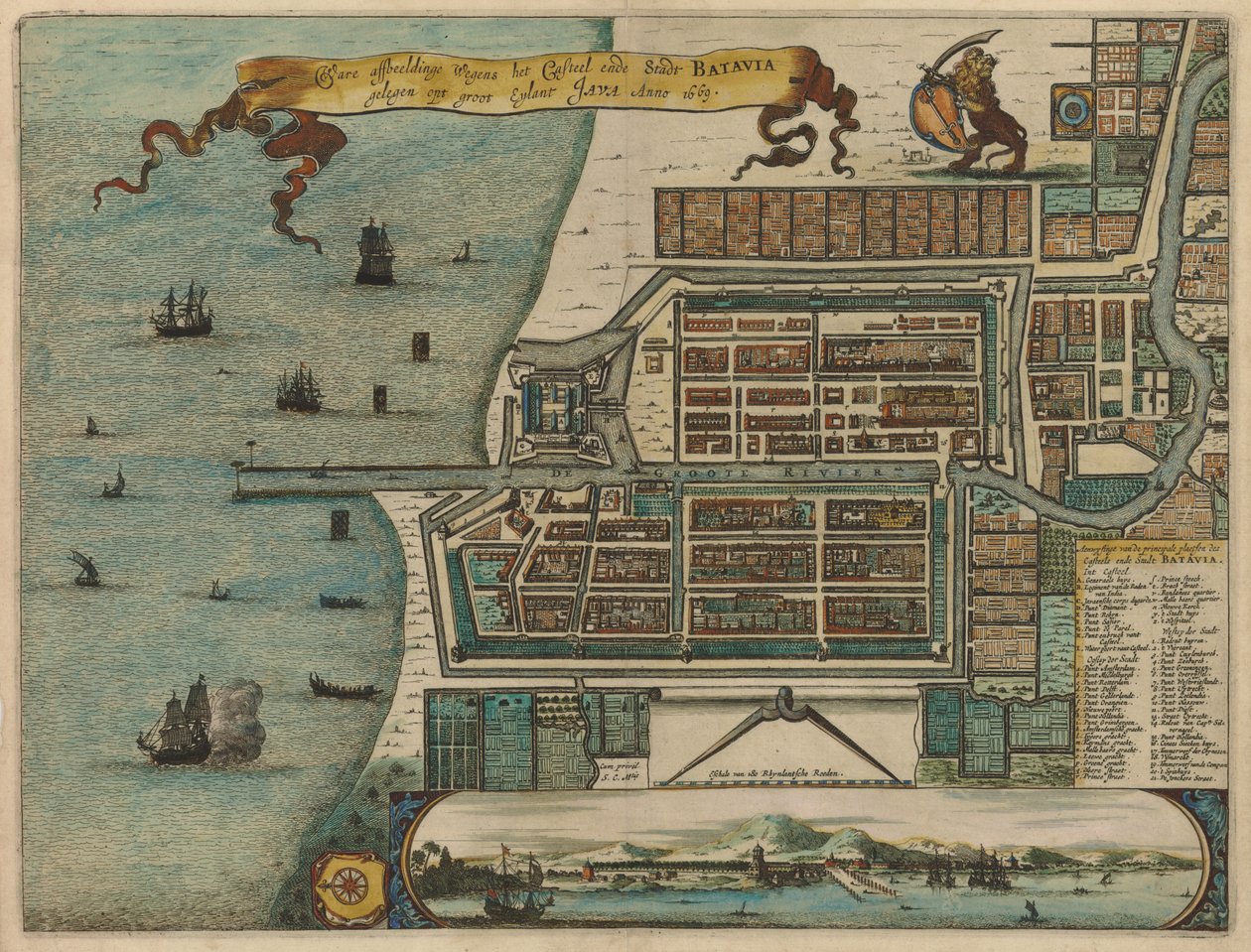 True depiction of the Castle and City of Batavia on the large island of Java, Year 1669 by Arnoldus Montanus