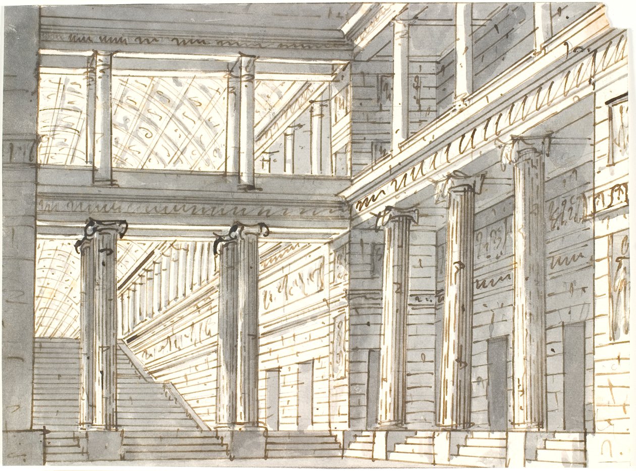 Palace Interior with Columns and Stairs by Aron Wallick