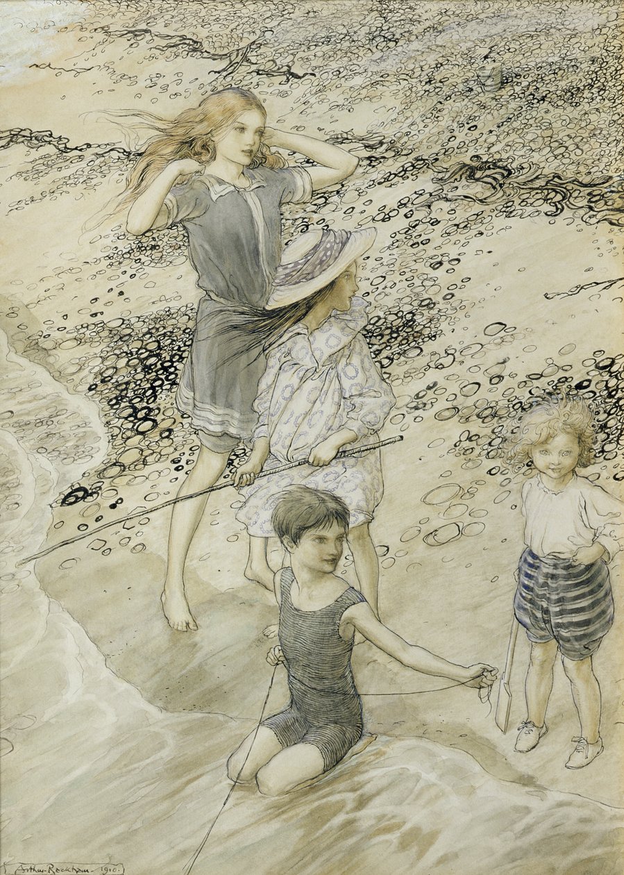 Four Children at the Seashore by Arthur Rackham