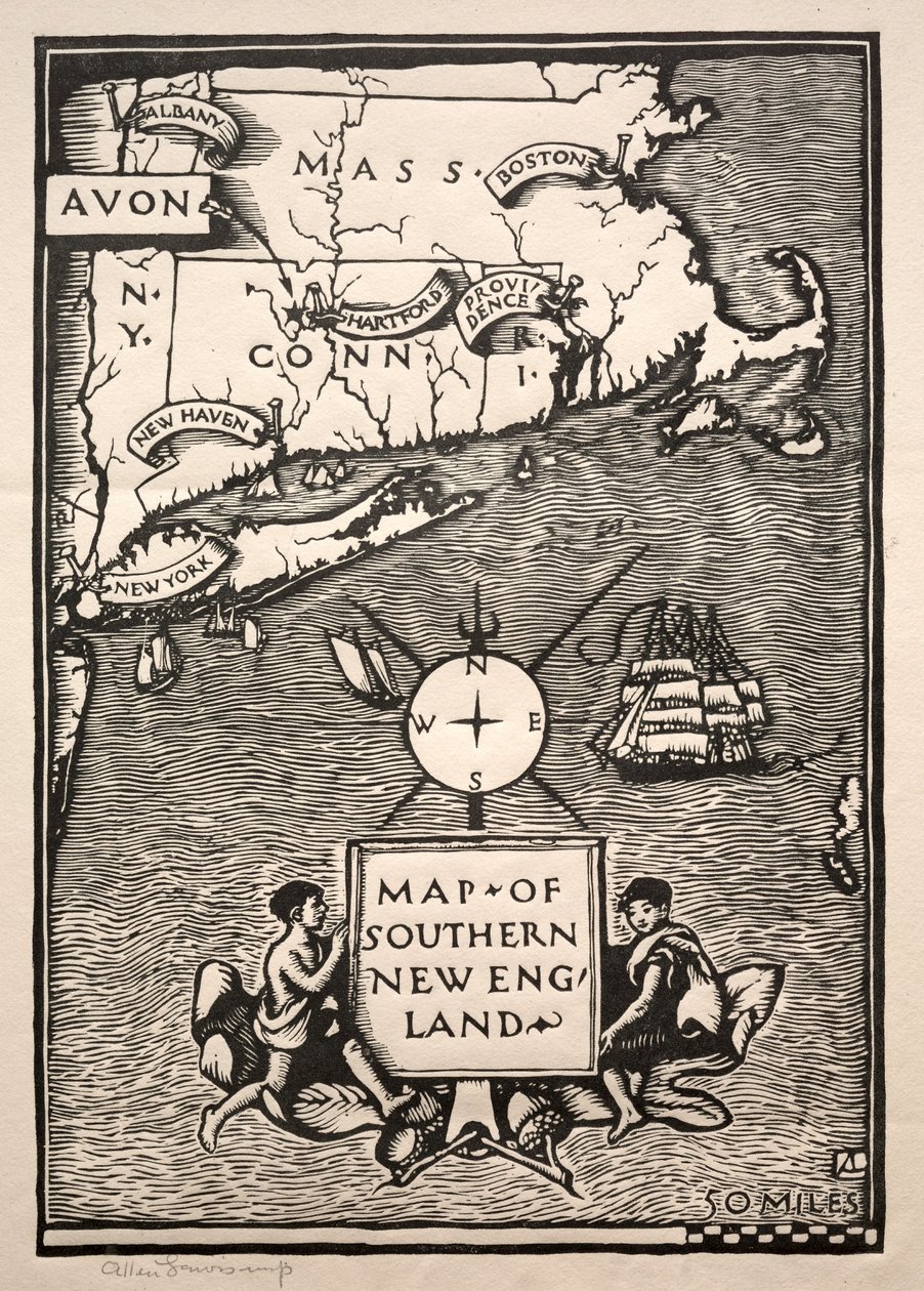 Map of Southern New England by Arthur Allen Lewis
