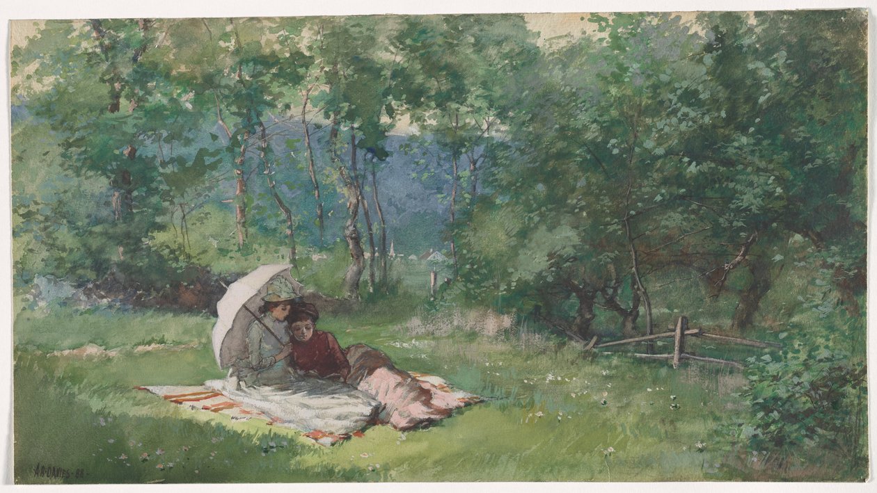 Two Women Reading in a Field by Arthur Bowen Davies