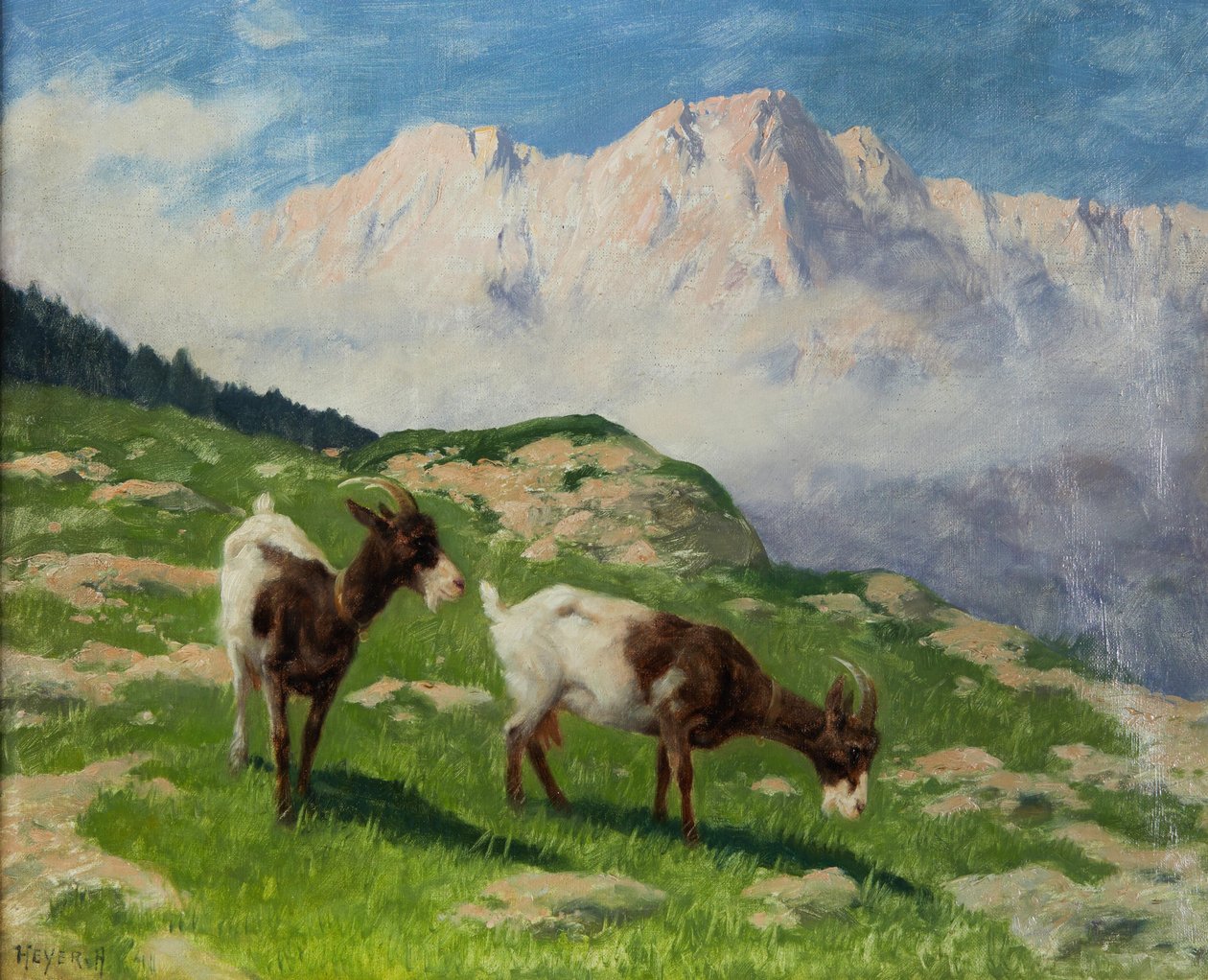 Goats in Mountain Landscape by Arthur Heyer