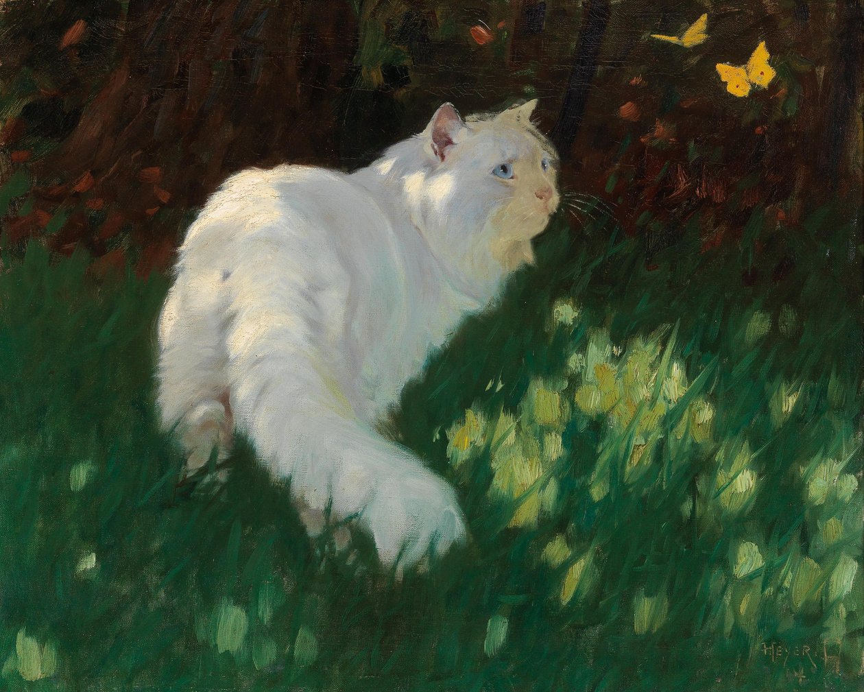 White Cat and Butterflies by Arthur Heyer