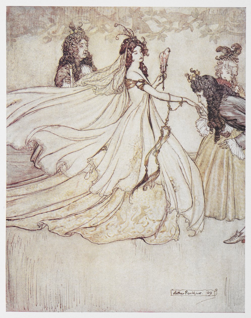Cinderella in a ball gown by Arthur Rackham