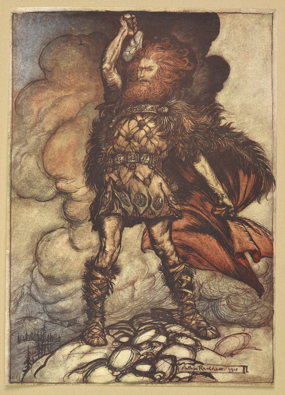 Thor Raises His Hammer by Arthur Rackham
