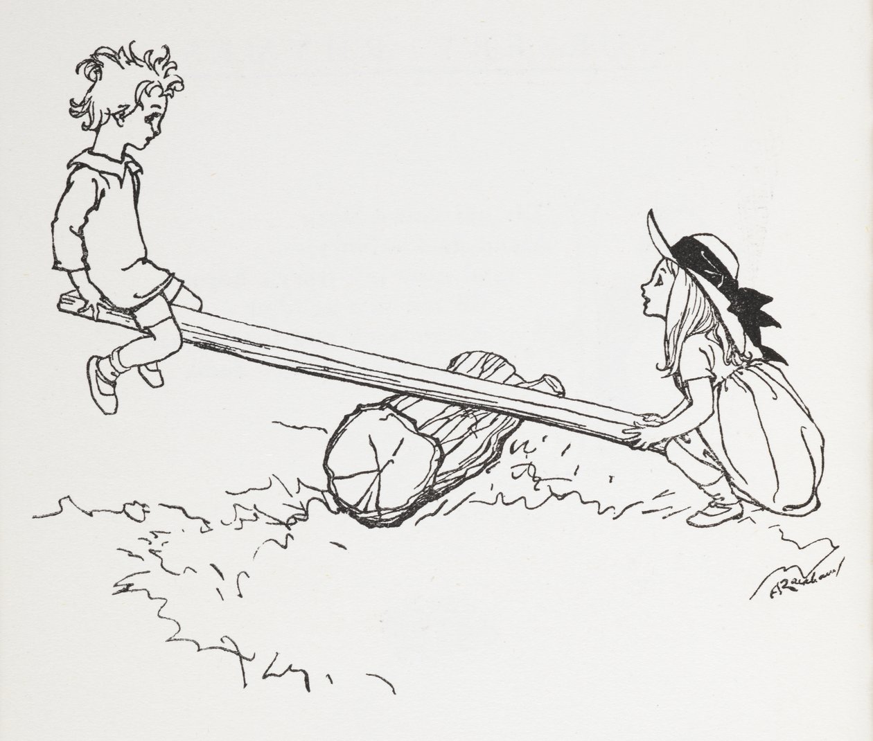 Two children on a see saw by Arthur Rackham