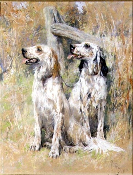 English Setters by a Stile by Arthur Wardle
