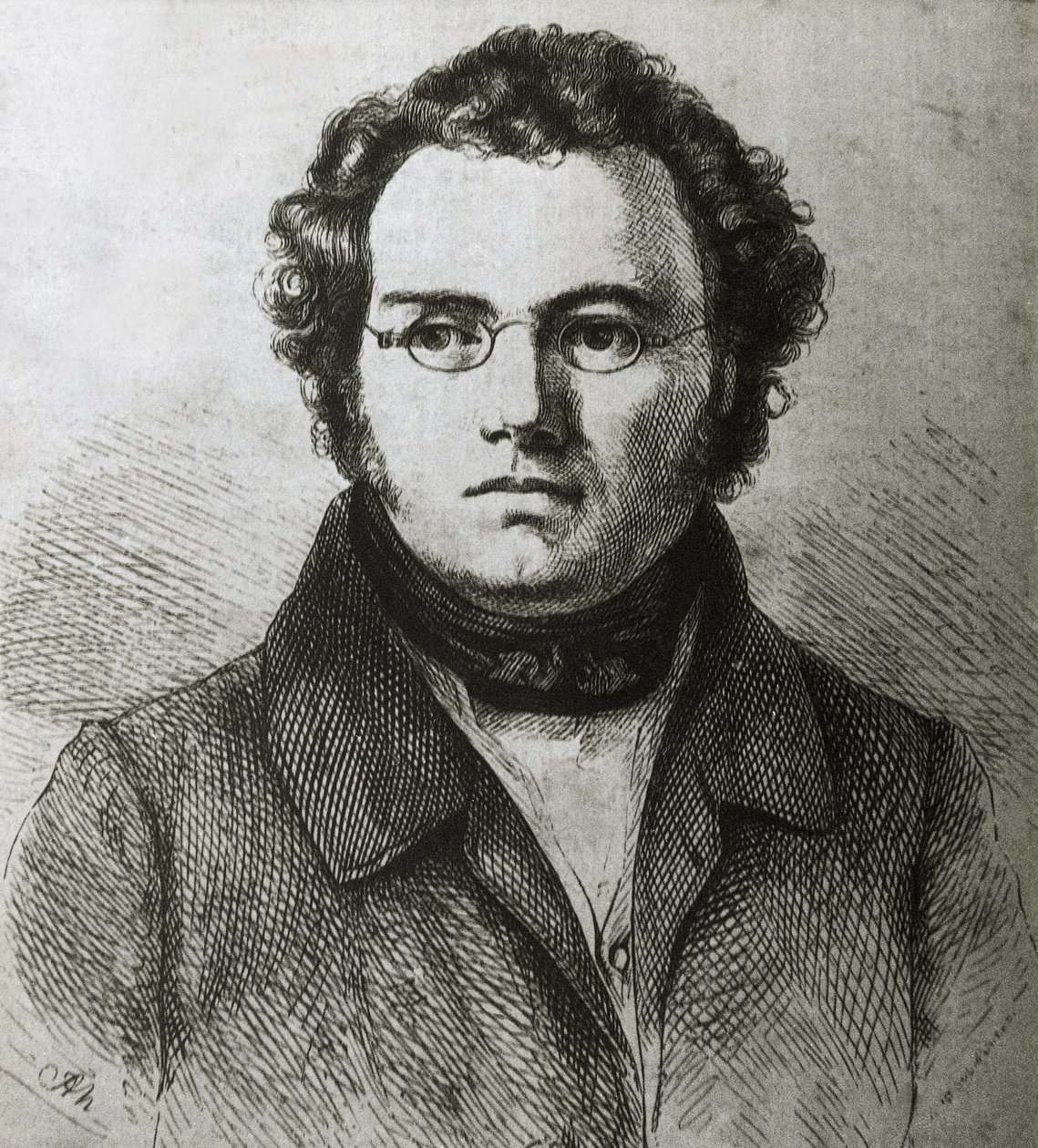 Franz Schubert. Austrian Romantic composer. Etching. by Artist Unknown