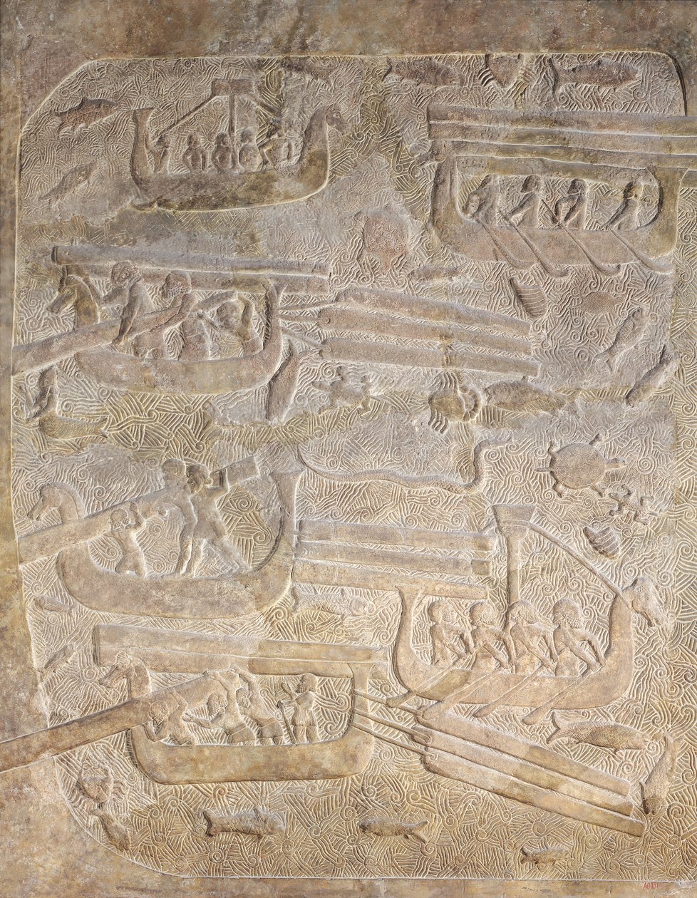 Relief Depicting the Unloading of Wood After Transportation by Sea by Assyrian