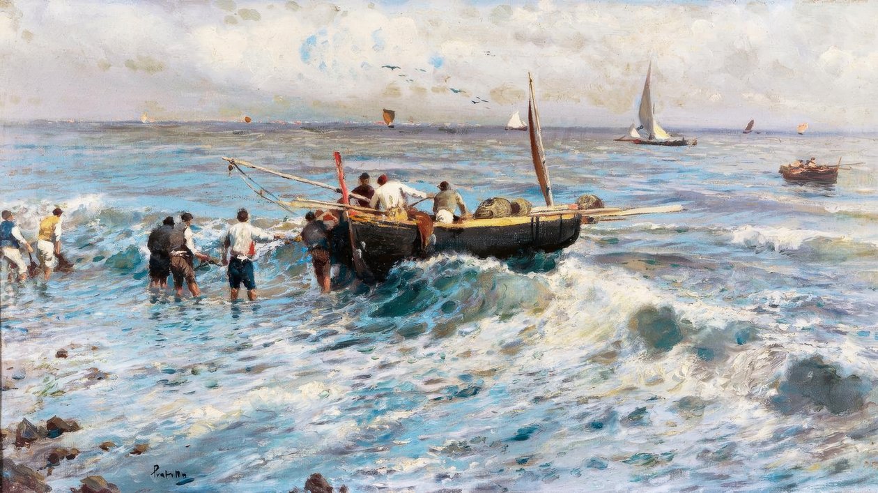 Seascape with Fishermen by Attilio Pratella