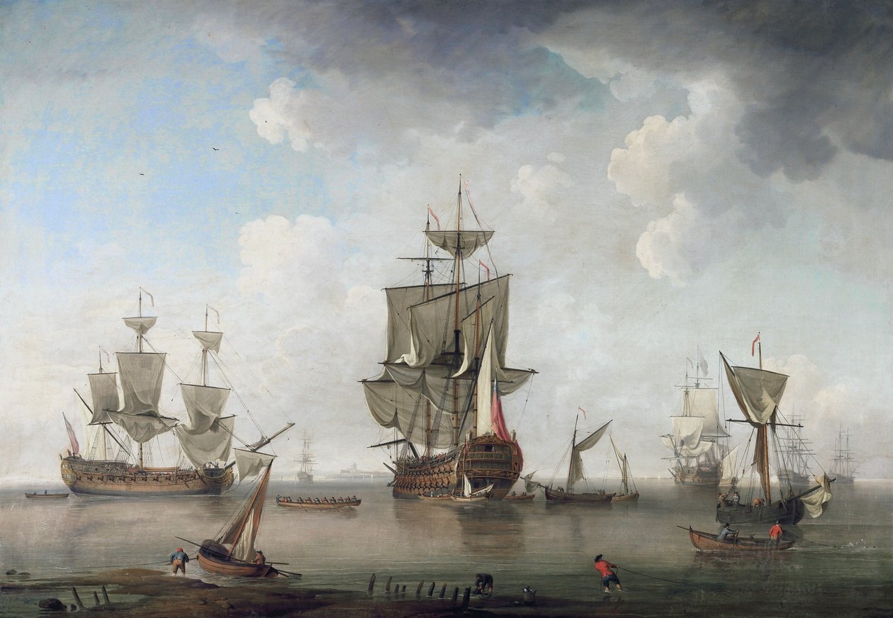 Men of War in Harbour by attributed to Charles Brooking