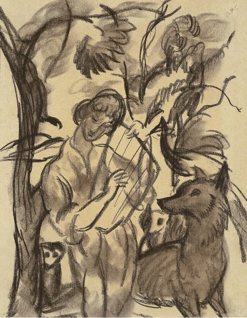 Woman with Lyre and Dog by August Macke