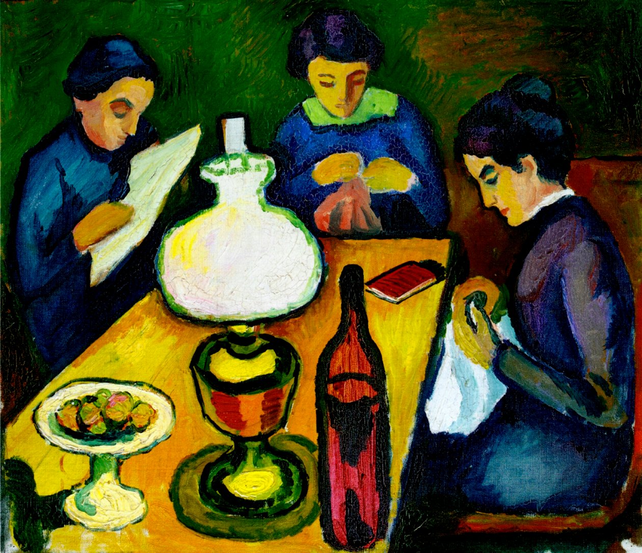 Three Women at the Table by the Lamp, 1912 by August Macke