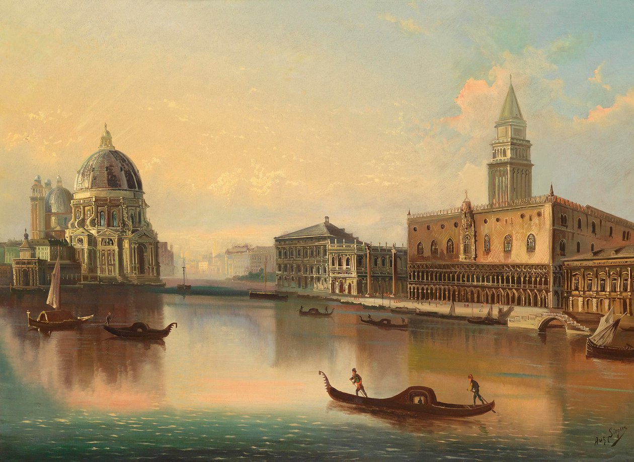 Scene from Venice with View of Santa Maria della Salute by August von Siegen