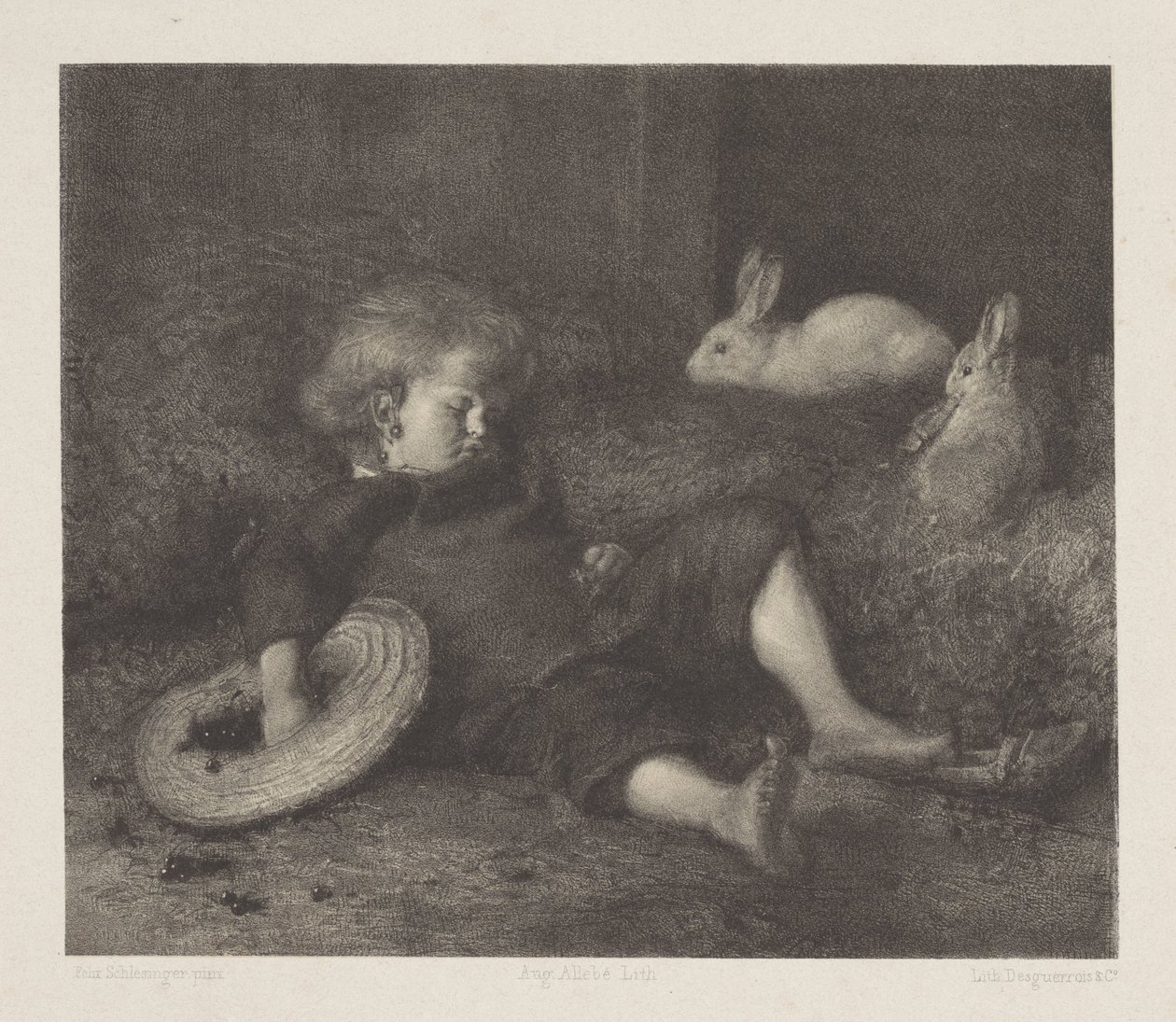 Sleeping Child with Rabbits by August Allebe