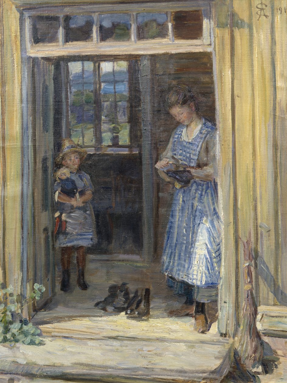 Woman and Girl in Doorway by August Eiebakke