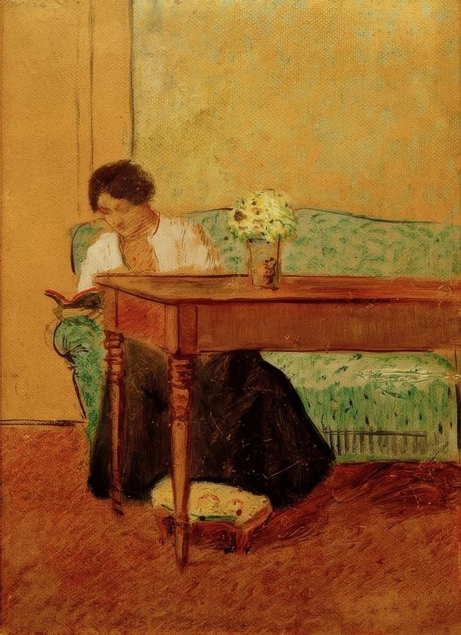 Elisabeth Reading on a Green Sofa by August Macke