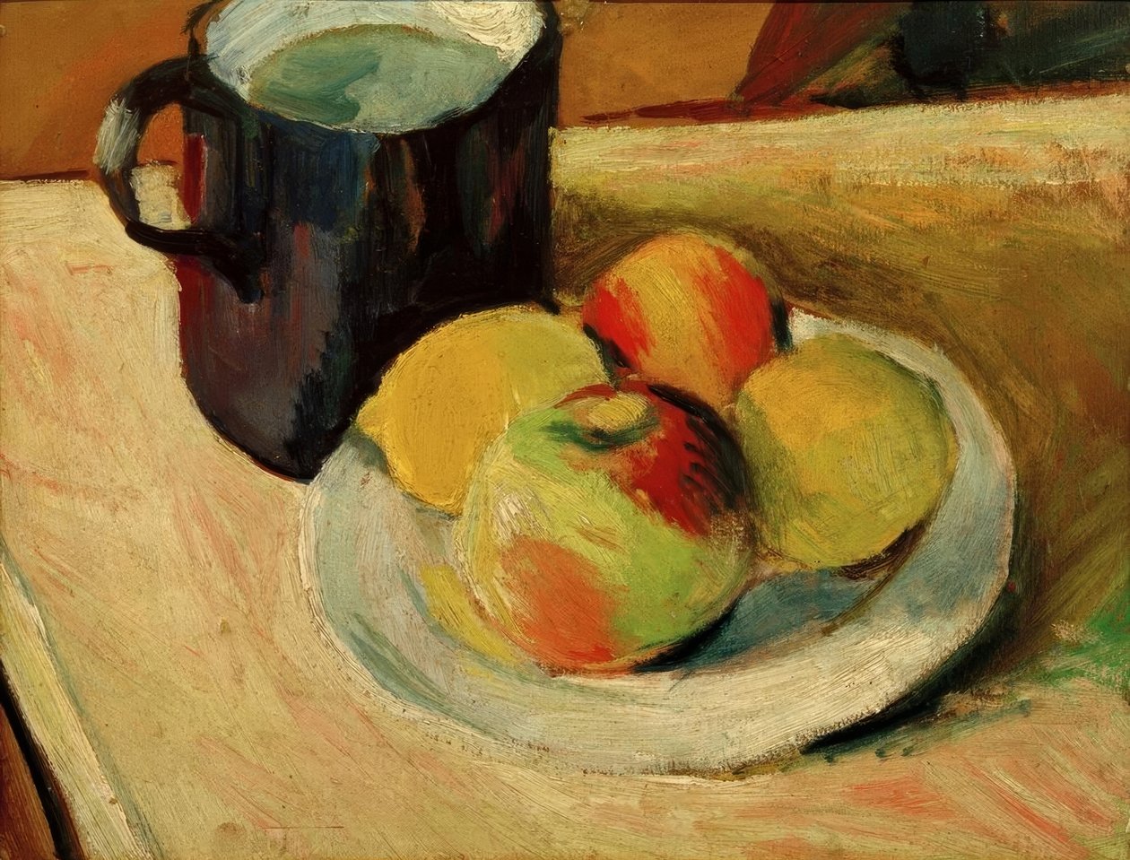 Milk Jug and Apples on Plate by August Macke