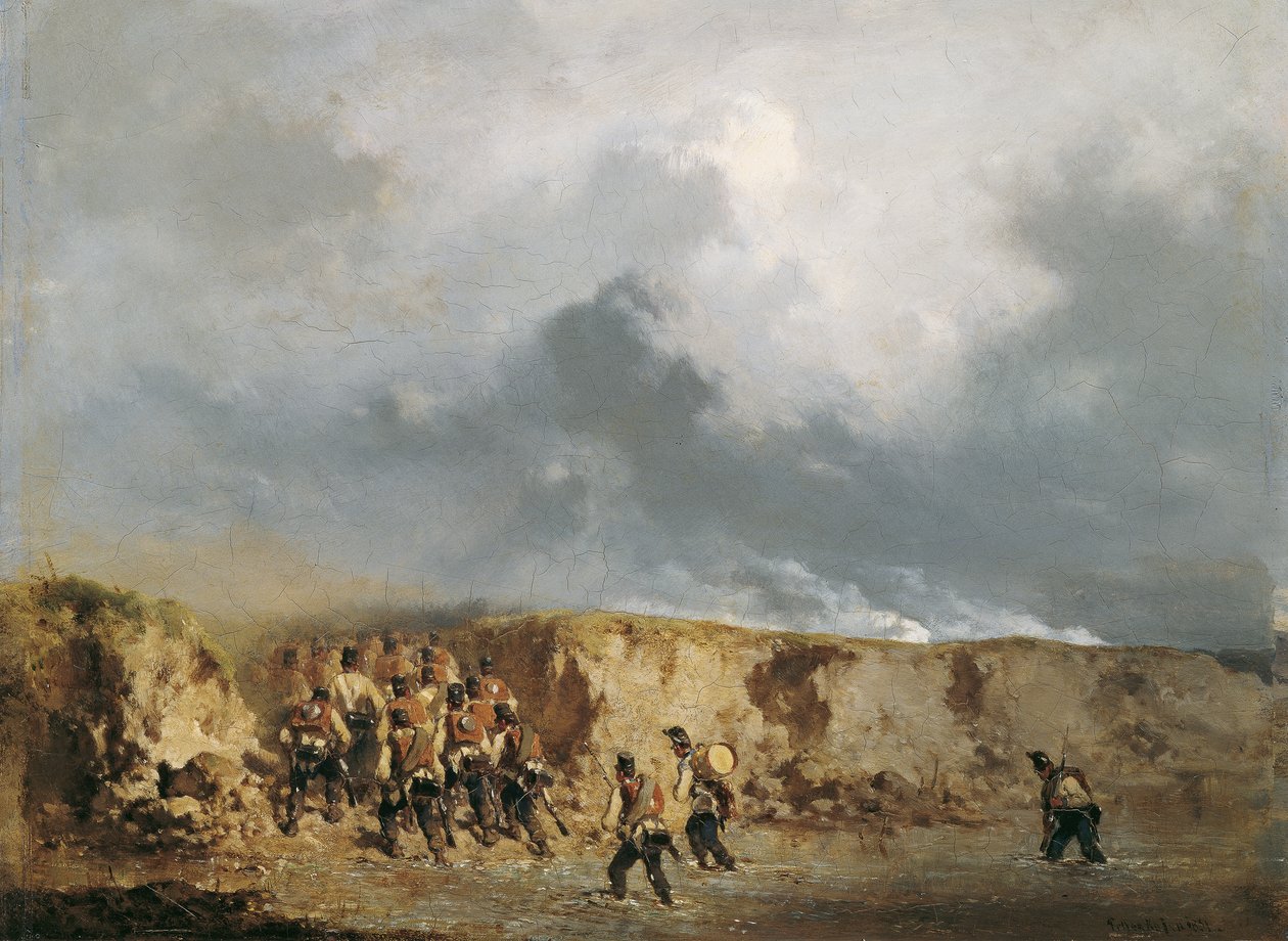 Austrian Soldiers Crossing a Ford by August von Pettenkofen