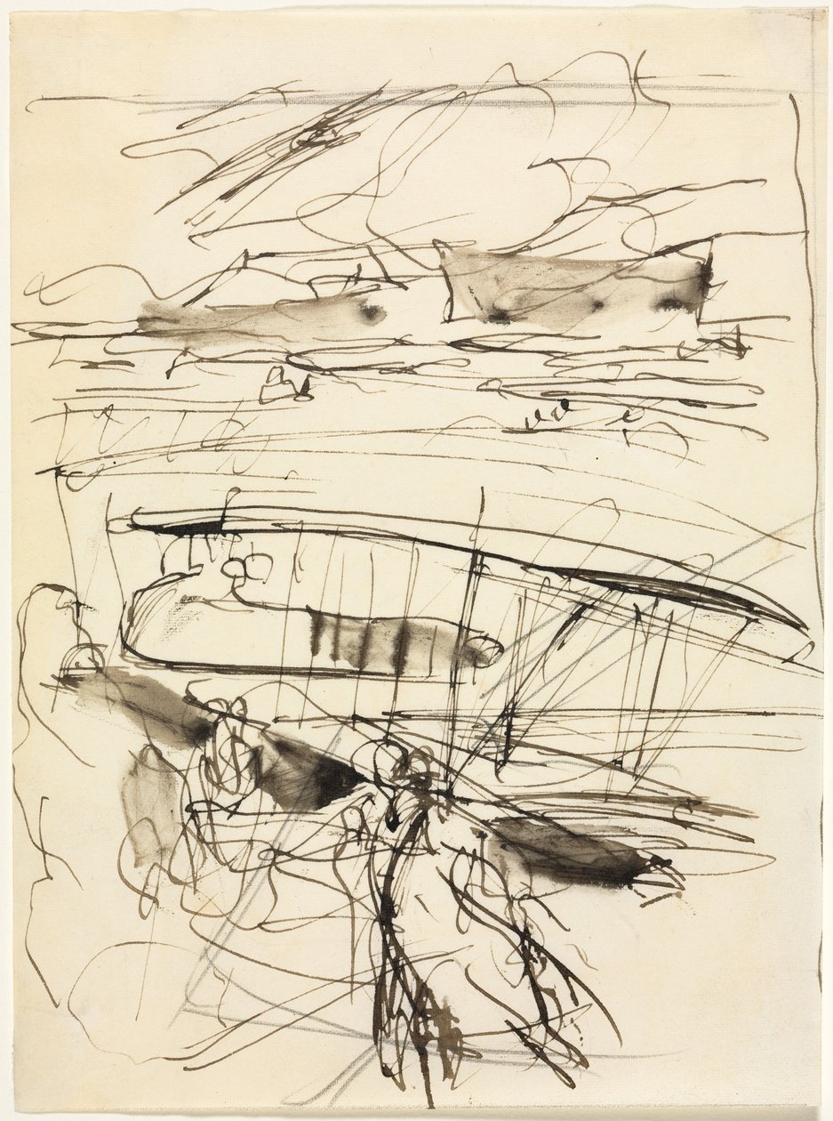 Planes Resting on the Ground (verso) by Auguste Louis Lepère