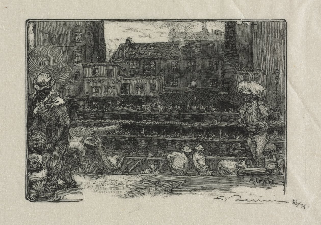 Unloaders of Plaster (Canal St. Martin) by Auguste Louis Lepère